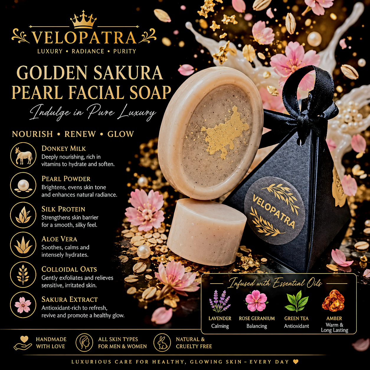 VELOPATRA Golden Sakura Pearl Facial Soap ✨